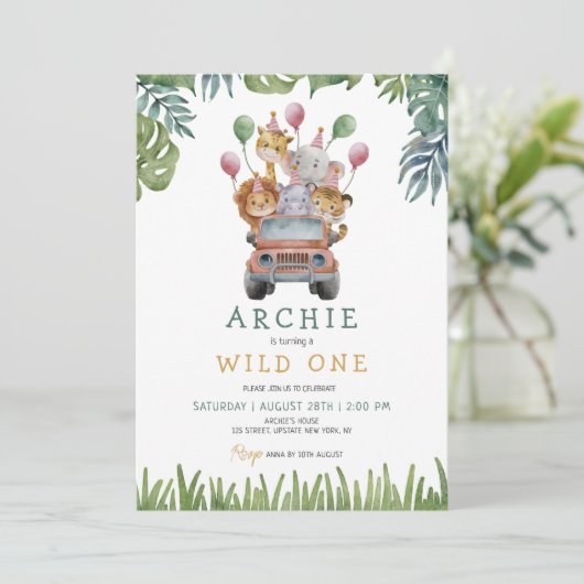 Safari Wild One 1st Birthday Oerwoud Animals Kaart (Staand voorkant)