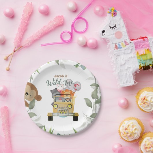 Safari Wild One 1st Birthday Party Boy Papieren Bordje (Feest)