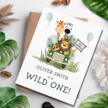 Safari Wild One 1st Birthday Party Invitation