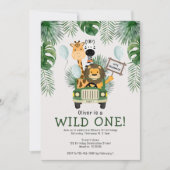 Safari Wild One 1st Birthday Party Invitation Kaart (Voorkant)