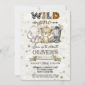 Safari Wild One 1st Birthday Party Invitation Kaart (Voorkant)