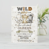 Safari Wild One 1st Birthday Party Invitation Kaart (Staand voorkant)