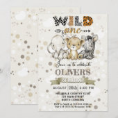 Safari Wild One 1st Birthday Party Invitation Kaart (Voorkant / Achterkant)