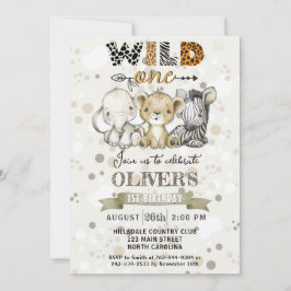 Safari Wild One 1st Birthday Party Invitation Kaart