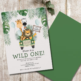 Safari Wild One 1st Birthday Party Invitation Kaart