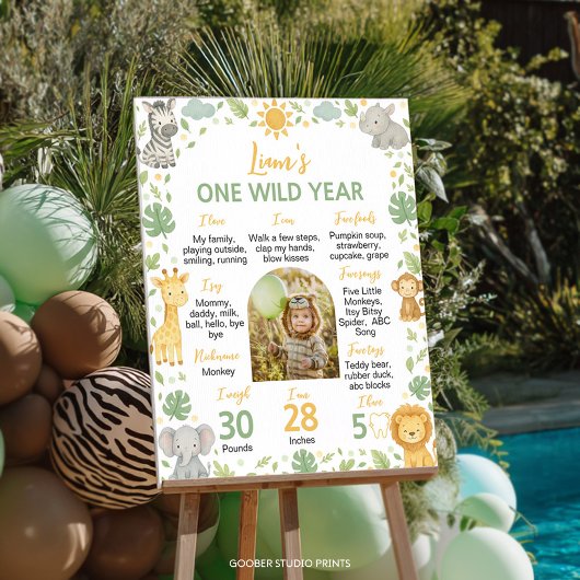 Safari Wild One 1st Birthday Photo Milestone Sign Poster