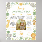 Safari Wild One 1st Birthday Photo Milestone Sign Poster (Voorkant)