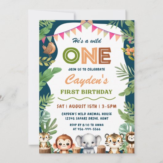 Safari Wild One 1st Boy Verjaardag Kaart (Voorkant)