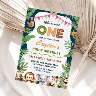 Safari Wild One 1st Boy Verjaardag Kaart