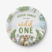 Safari Wild One 1st Boy Verjaardag Papieren Bordje (Voorkant)