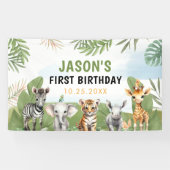 Safari Wild One 1st Boy Verjaardag Spandoek (Horizontaal)