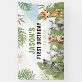 Safari Wild One 1st Boy Verjaardag Spandoek (Verticaal)