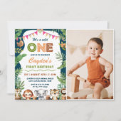 Safari Wild One 1st Boy Verjaardagsfoto Kaart (Voorkant)