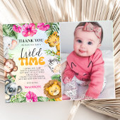 Safari Wild One 1st Girl Verjaardagsfoto Bedankkaart