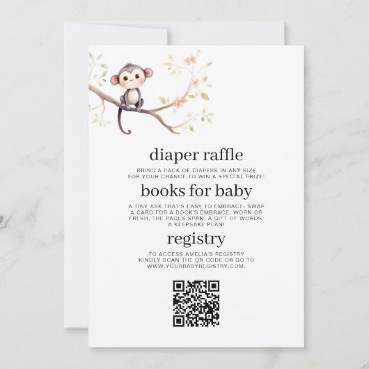 Safari Wild One All in One QR Code Baby shower Kaart (Achterkant)