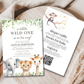 Safari Wild One All in One QR Code Baby shower Kaart