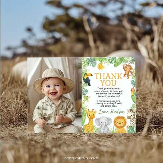 Safari Wild One Animals Birthday Party Photo Bedankkaart