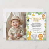 Safari Wild One Animals Birthday Party Photo Bedankkaart (Voorkant)