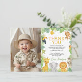 Safari Wild One Animals Birthday Party Photo Bedankkaart (Staand voorkant)