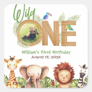Safari Wild One Animals hadden de eerste verjaarda Vierkante Sticker