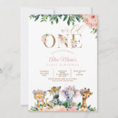 Safari Wild One Animals Oerwoud Meisje Verjaardag Kaart (Voorkant)