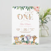 Safari Wild One Animals Oerwoud Meisje Verjaardag Kaart (Staand voorkant)