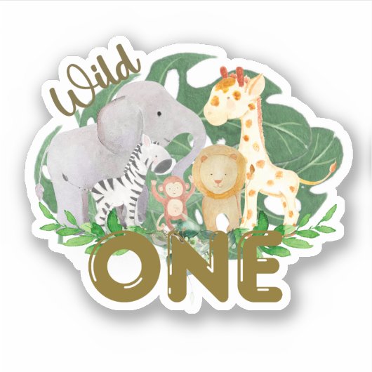 Safari Wild One Animals Tropische bladeren Sticker (Voorkant)