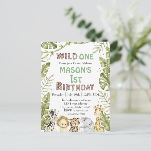 Safari Wild One Aquarel 1e Verjaardag Briefkaart (Staand voorkant)