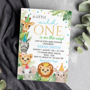 Safari Wild One Baby shower Invitation Kaart