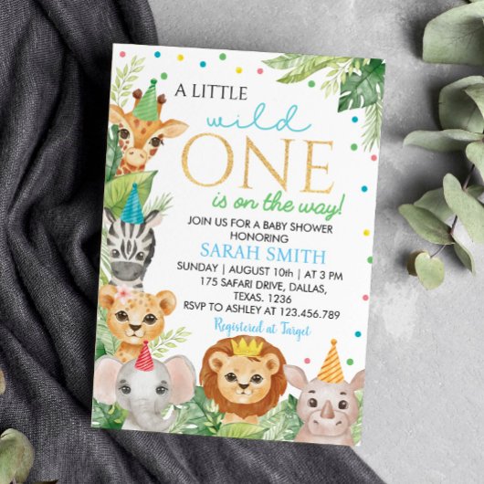 Safari Wild One Baby shower Invitation Kaart