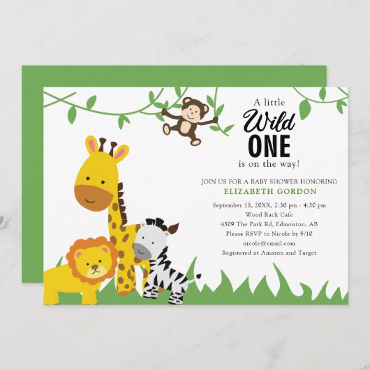 Safari Wild One Baby shower Oerwoud Animals Cute Kaart (Voorkant / Achterkant)