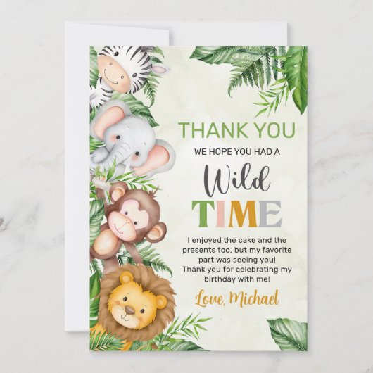 Safari Wild One Birthday Bedankkaart (Voorkant)