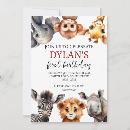Safari Wild One Birthday Invitation Kaart (Voorkant)