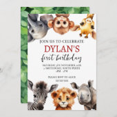 Safari Wild One Birthday Invitation Kaart (Voorkant / Achterkant)