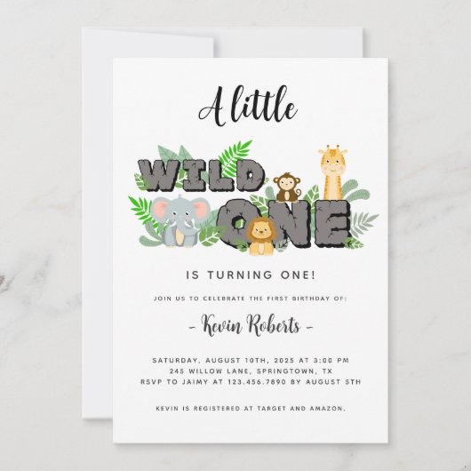 Safari Wild One Birthday Invitation Kaart (Voorkant)