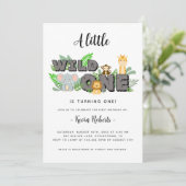 Safari Wild One Birthday Invitation Kaart (Staand voorkant)