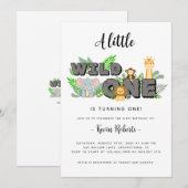Safari Wild One Birthday Invitation Kaart (Voorkant / Achterkant)