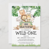 Safari Wild One Birthday Invitation Kaart (Voorkant)