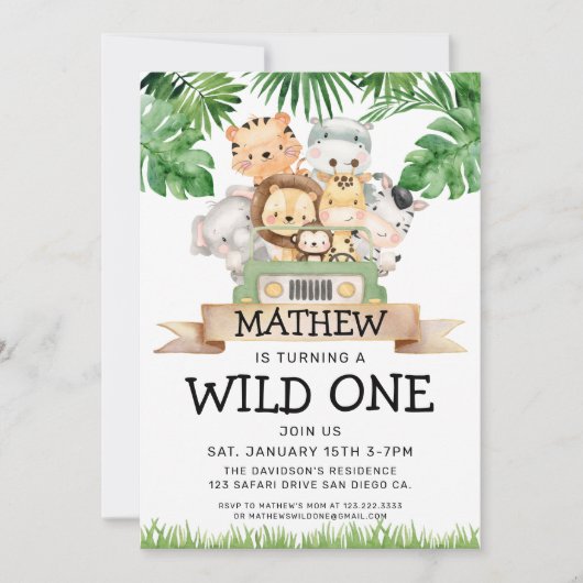 Safari Wild One Birthday Invitation Kaart (Voorkant)