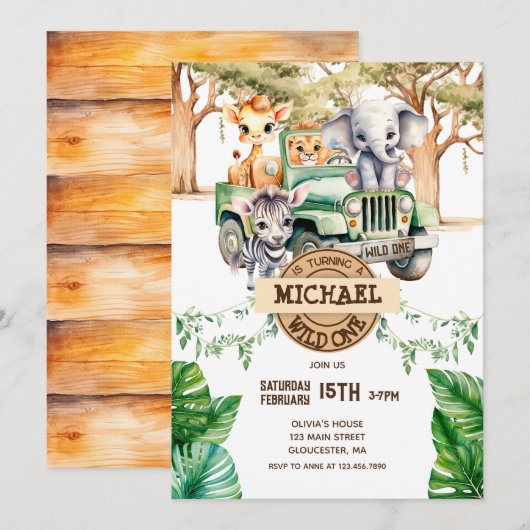Safari Wild One Birthday Invitation Kaart