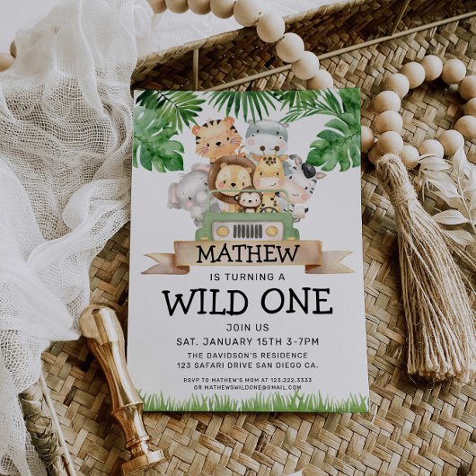 Safari Wild One Birthday Invitation Kaart