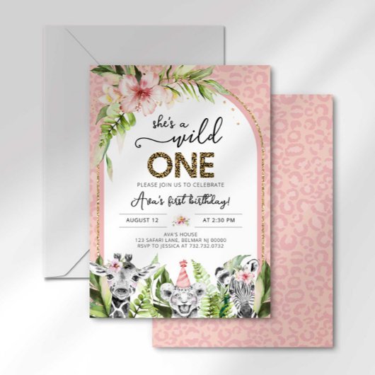 Safari Wild One Birthday Invitation Kaart