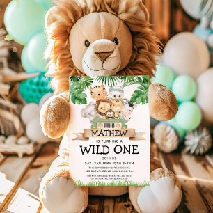 Safari Wild One Birthday Invitation Kaart