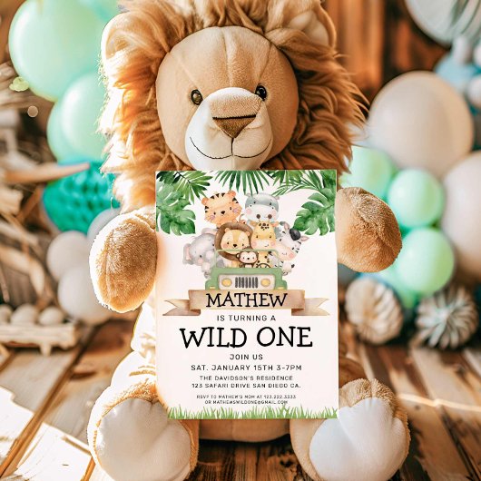 Safari Wild One Birthday Invitation Kaart