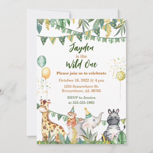 Safari Wild One Birthday Invitation Kaart (Voorkant)