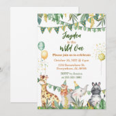 Safari Wild One Birthday Invitation Kaart (Voorkant / Achterkant)