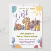 Safari Wild One Birthday Invitation Kaart (Voorkant)