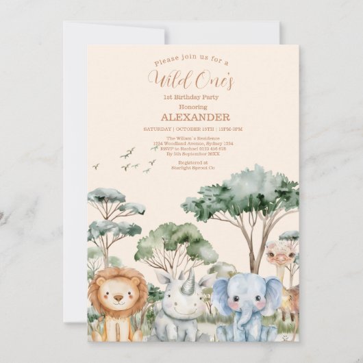 Safari Wild One Birthday Kaart (Voorkant)