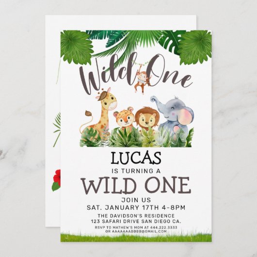 Safari Wild One Birthday Kaart (Voorkant / Achterkant)