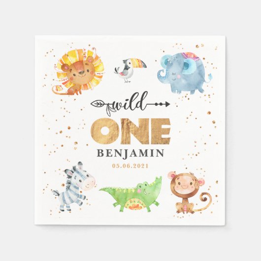 Safari Wild One Birthday Napkins Servet (Voorkant)